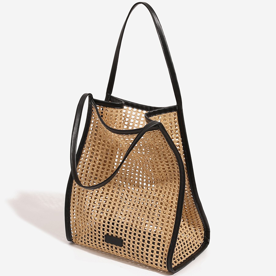 Women'S Raffia Bags - 女性ラフィアわら織ビーチ休暇トートバッグ新しいカジュアル大容量中空アウトショルダー脇の下バッグファッションハンドバッグ