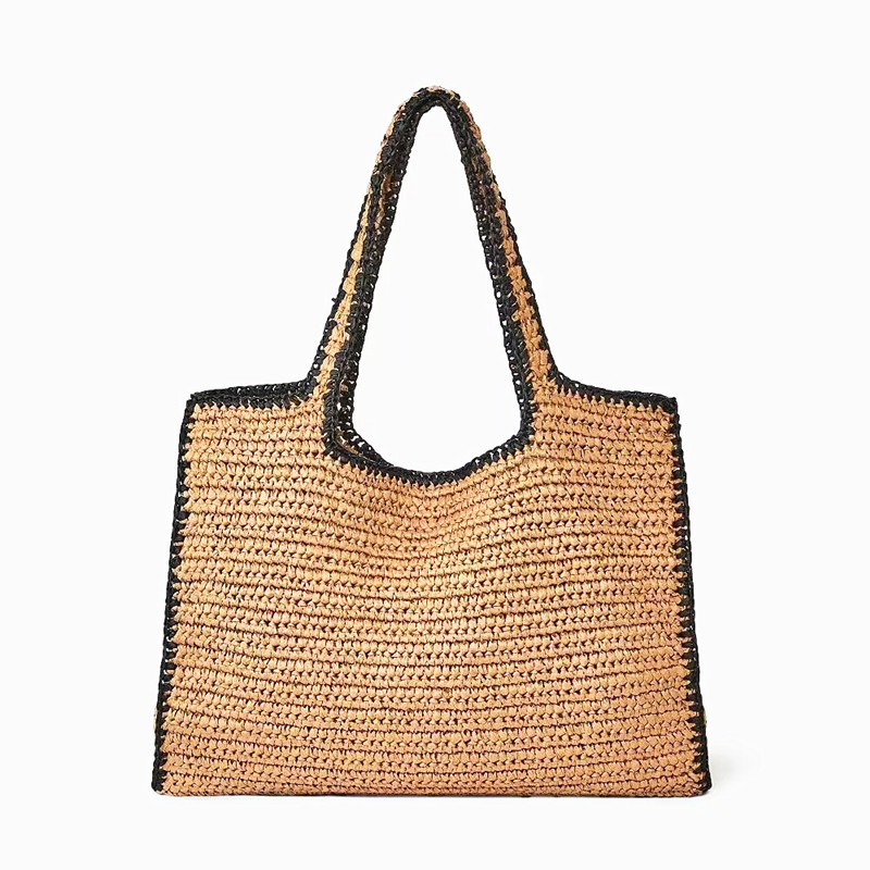 Women'S Raffia Bags - わら織りトートバッグ女性用ショルダーラフィアバッグ籐大型ショッピングバスケットビーチバッグ高級かぎ針編みハンドバッグトートバッグ