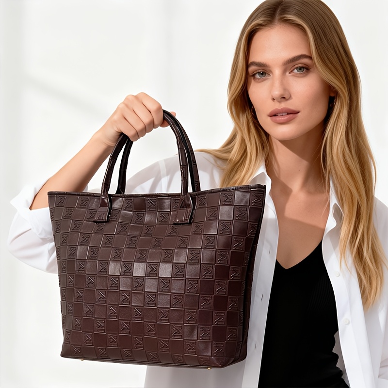Women Bags On Sale - ライトラグジュアリー ディープブラウン キルティング柄 レディース トートバッグ、大容量 レディース