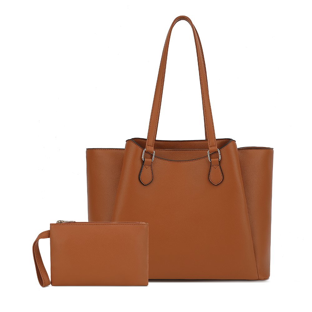 Women Hand Bags For Office - 女性用トートバッグ、ポーチ付き大型PUレザーショルダーハンドバッグ、13.5インチのラップトップ用ワークトラベルショッパーバッグ、ブラウン、オフィス用