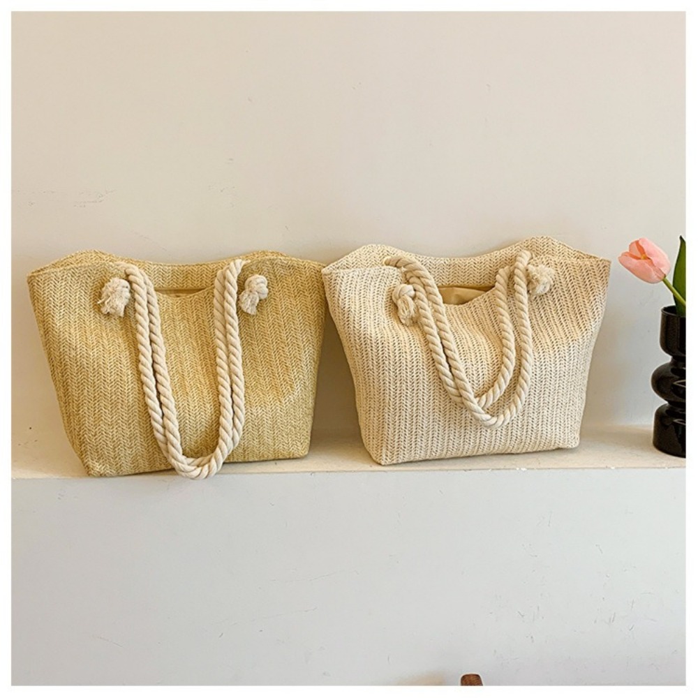 Women'S Raffia Bags - 新しい夏のビーチトートバッグ大容量ラフィアボヘミアントップハンドルバッグショルダーバッグ女性女の子手作り織バッグトラベルバッグ