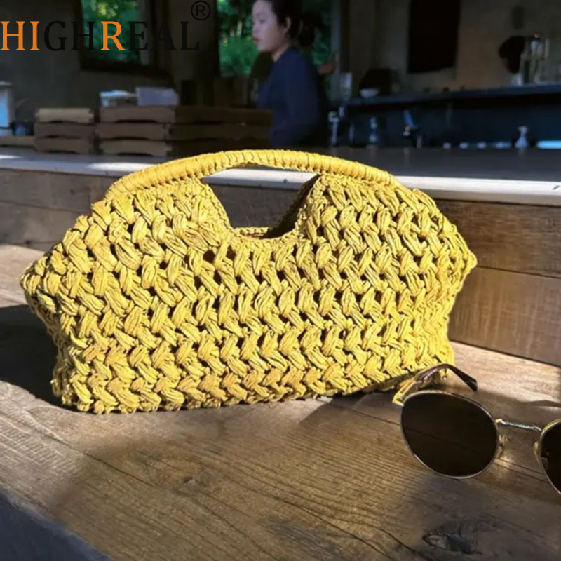 Women'S Raffia Bags - エレガントなレディースチェーン織ハンドバッグわらショルダーバッグファッショナブルなラフィアクロスボディビーチバッグ夏の新しい多用途の女性のバッグ