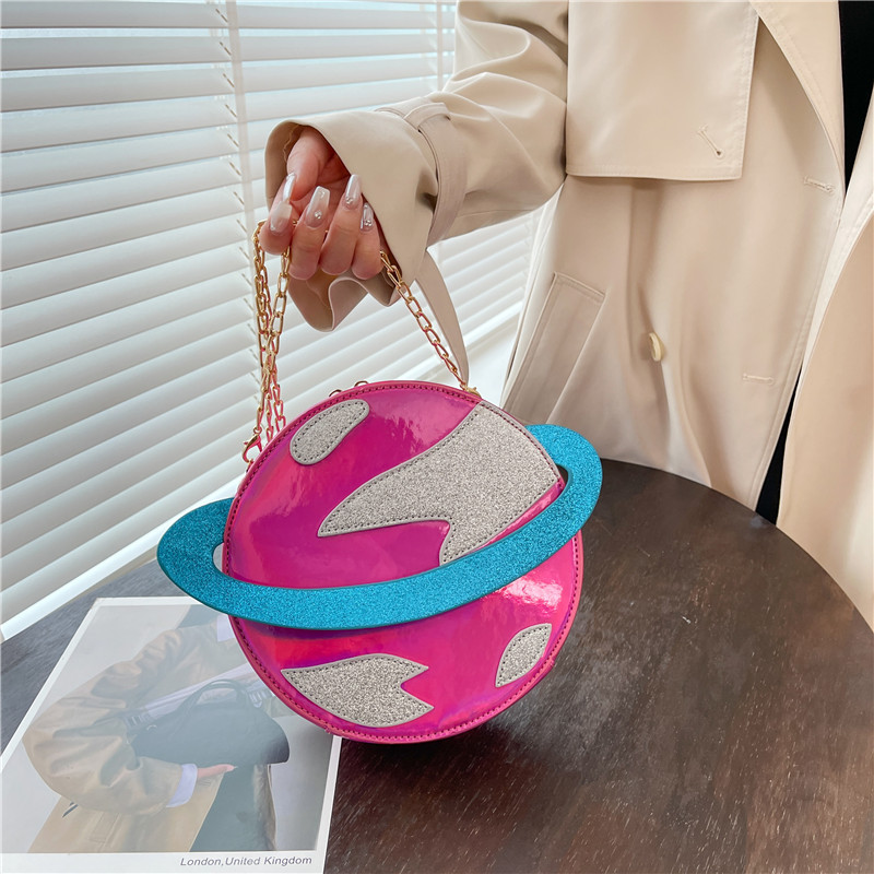 Women'S Young Bags - 若い女の子のためのレーザー円形の惑星の形をした財布,女性のための派手なハンドバッグ,素敵な漫画のチェーン,クロスオーバーバッグ,クラッチ,ファッショナブル,ノベルティ