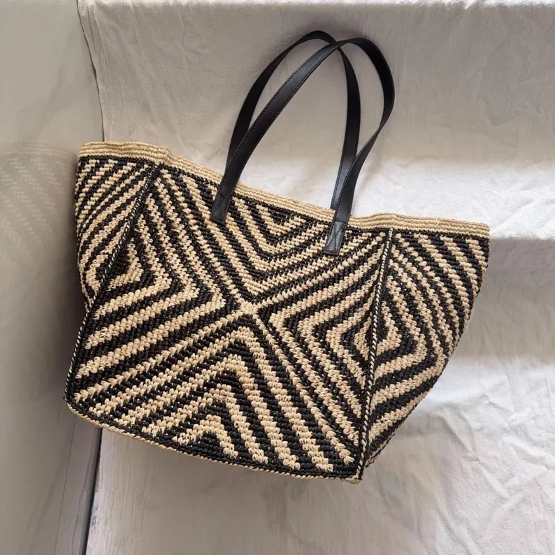 特大サイズのラフィア素材を使用したトートバッグ。女性向け、手 - Women'S Raffia Bags のレビューと価格