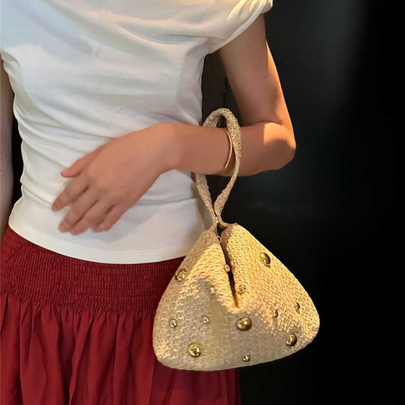 三角形の編み込みストロークラッチバッグ、マグネット開閉式、リ - Women'S Raffia Bags のレビューと価格