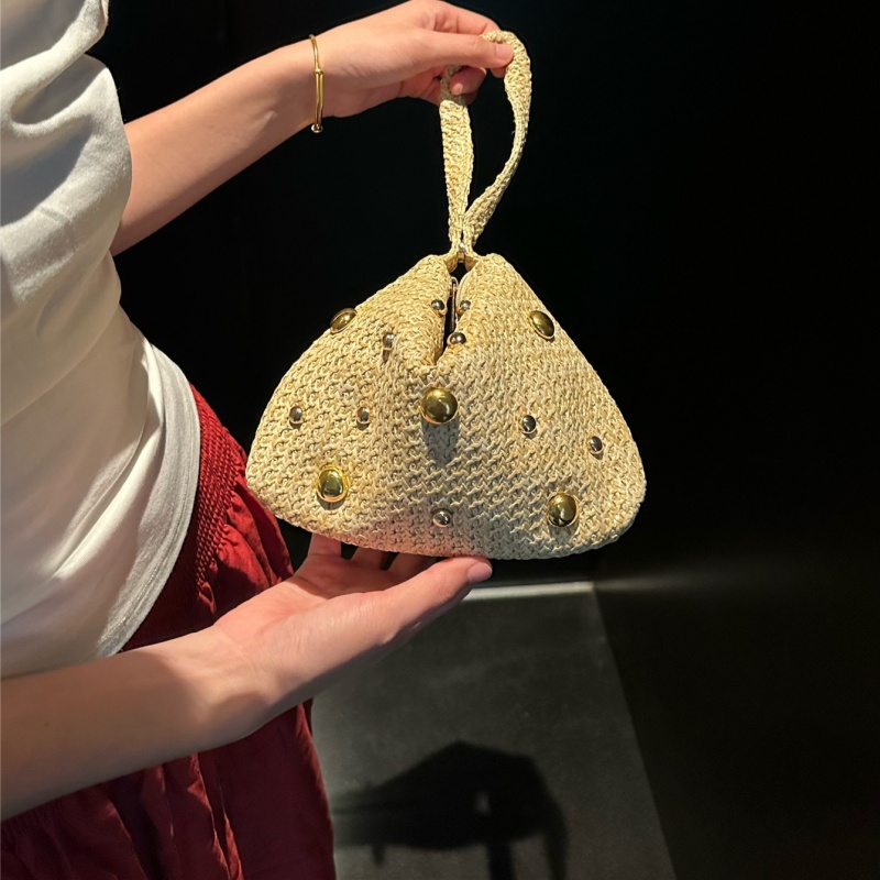 三角形の編み込みストロークラッチバッグ、マグネット開閉式、リ - Women'S Raffia Bags のレビューと価格