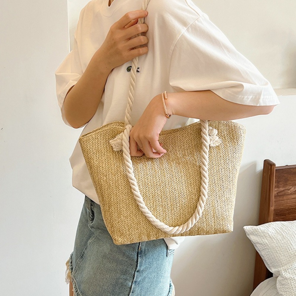 新しい夏のビーチトートバッグ大容量ラフィアボヘミアンショルダ - Women'S Raffia Bags のレビューと価格