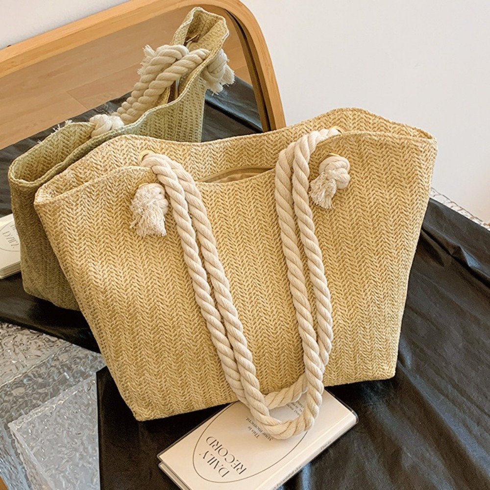 新しい夏のビーチトートバッグ大容量ラフィアボヘミアンショルダ - Women'S Raffia Bags のレビューと価格
