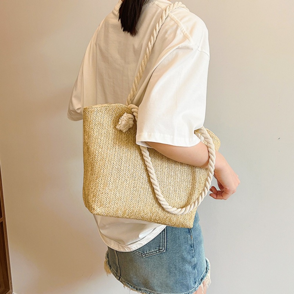 新しい夏のビーチトートバッグ大容量ラフィアボヘミアンショルダ - Women'S Raffia Bags のレビューと価格