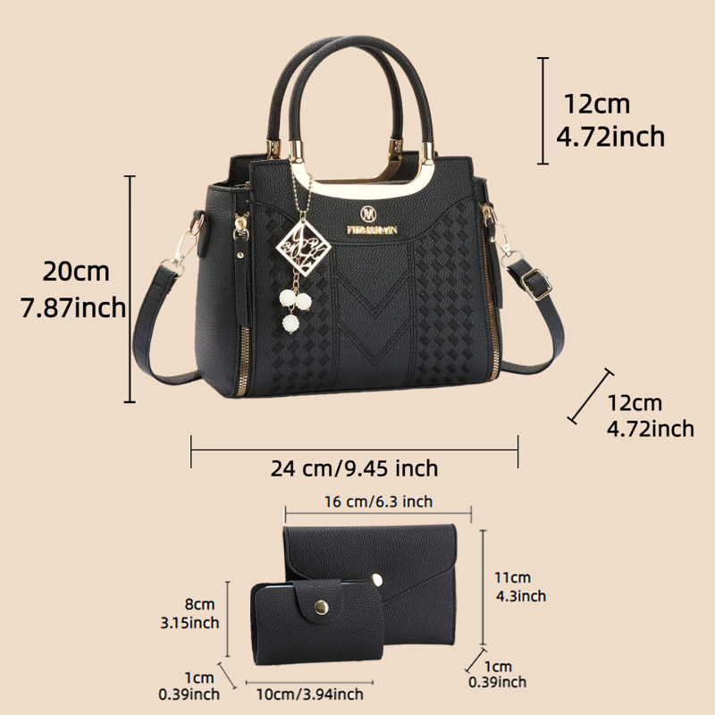 ライチ柄PUレザー製の3ピースハンドバッグセット。 この無地 - Women'S Bags Handbags のレビューと価格