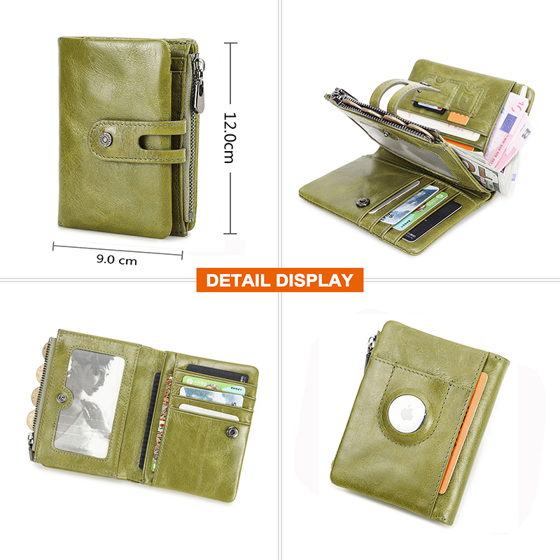 女性用オイルレザーショートカード,紛失防止カードホルダー,ジ - Women'S Young Bags のレビューと価格