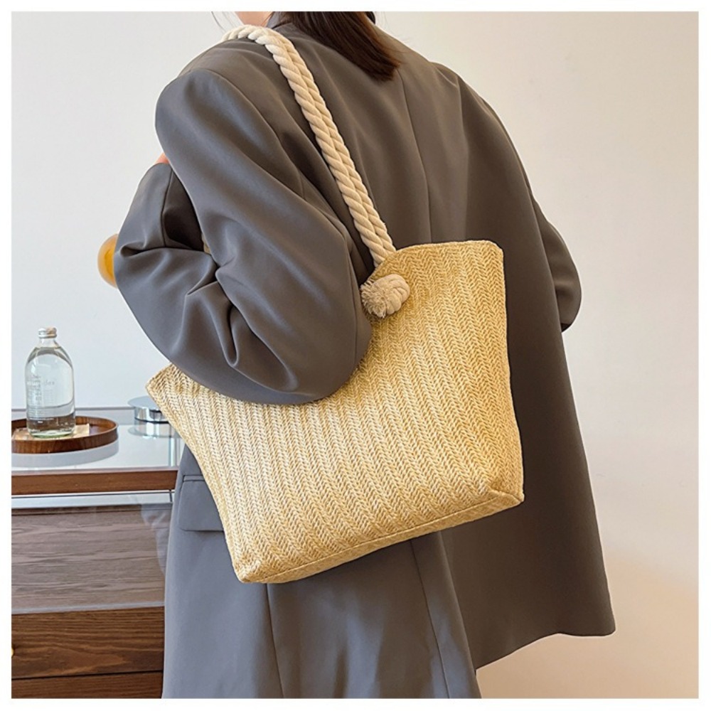 新しい夏のビーチトートバッグ大容量ラフィアボヘミアントップハ - Women'S Raffia Bags のレビューと価格