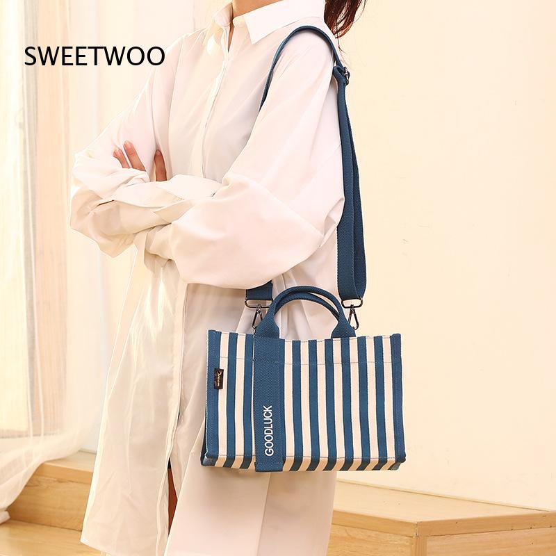 2026年版 縦縞キャンバス製小型トートバッグ 多用途ハンド - Women Hand Bags For Office のレビューと価格