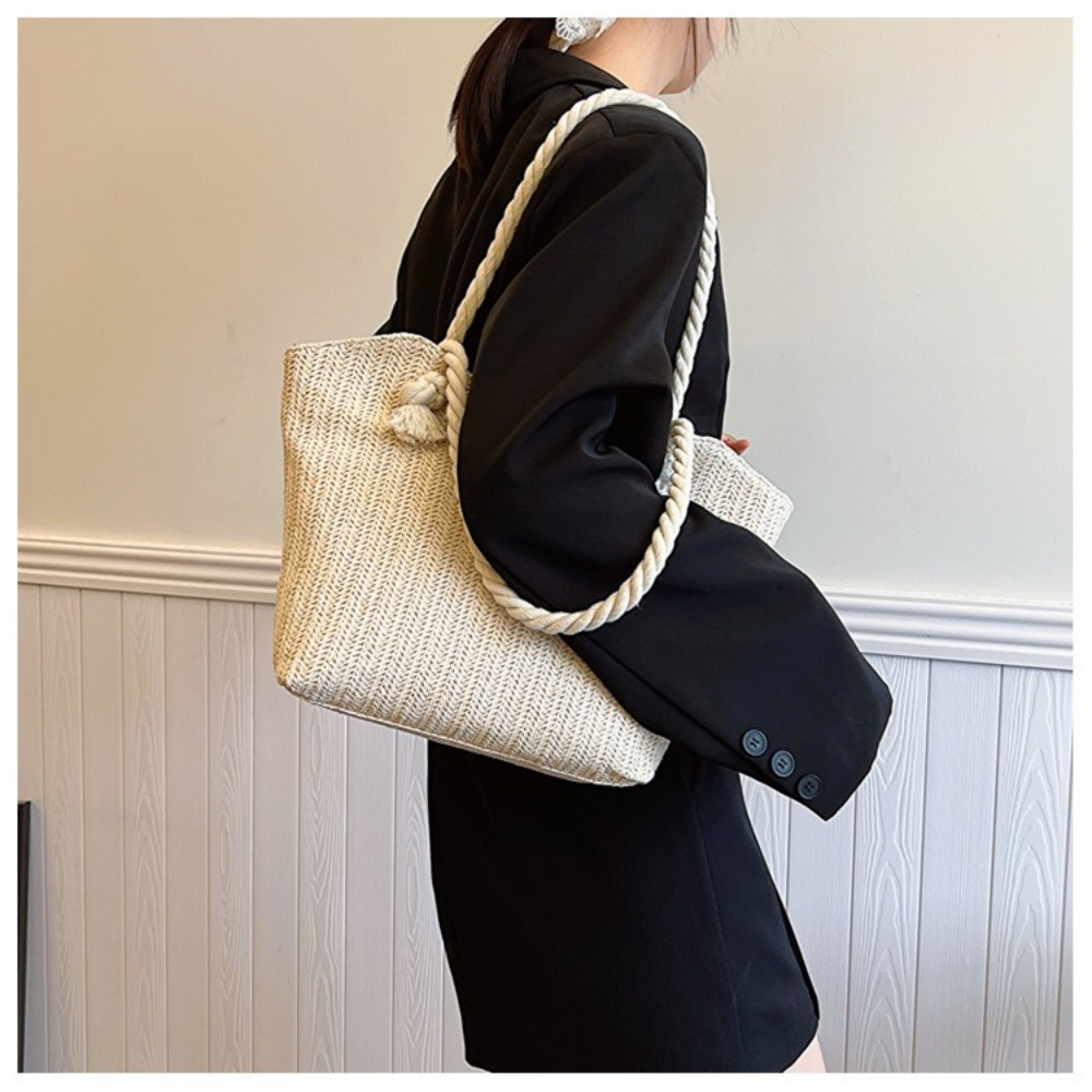 新しい夏のビーチトートバッグ 大容量 ラフィア ボヘミアン風 - Women'S Raffia Bags のレビューと価格