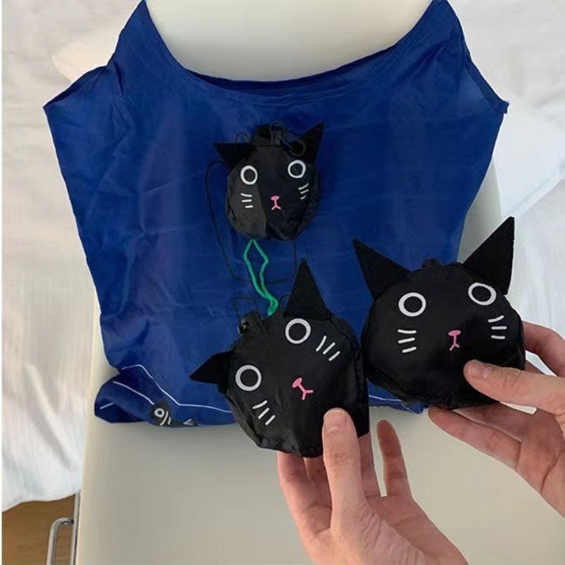 かわいい黒猫の折りたたみ式再利用可能なショッピングトートバッ - Women'S Young Bags のレビューと価格