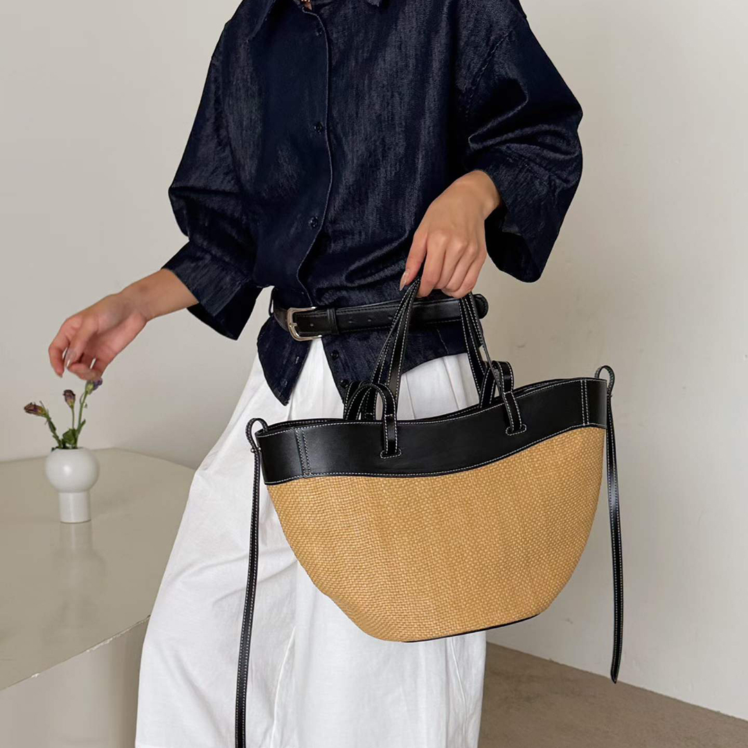 Mendy 本革ナチュラルラフィアトートバッグ女性ミニマリス - Women'S Raffia Bags のレビューと価格