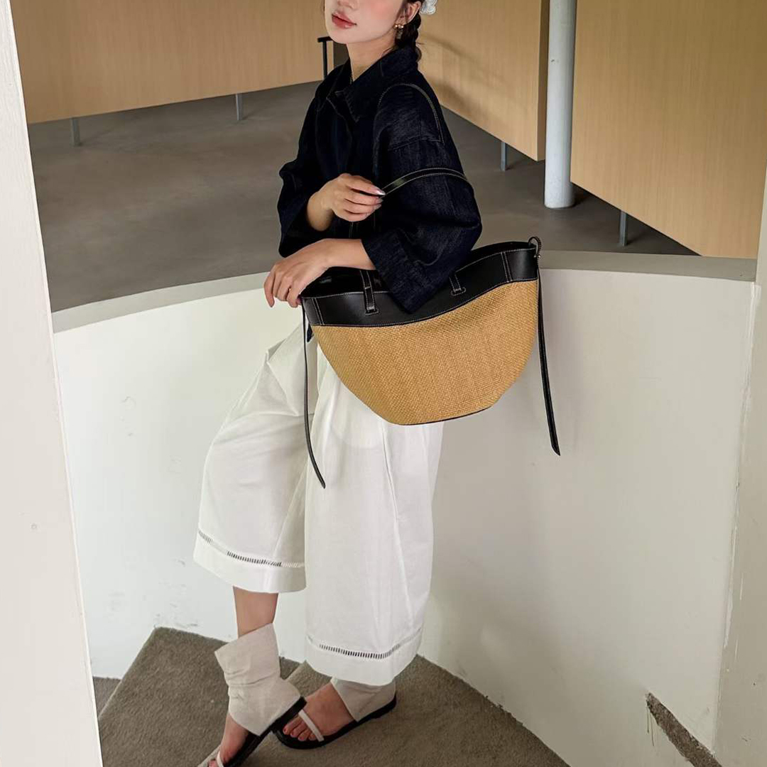 Mendy 本革ナチュラルラフィアトートバッグ女性ミニマリス - Women'S Raffia Bags のレビューと価格